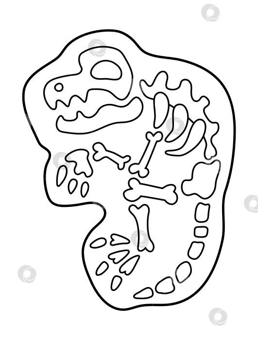 Скачать Векторный черно-белый значок костей тираннозавра рекса. Симпатичная иллюстрация окаменелостей динозавров для детей. Забавный клипарт с изображением найденного при раскопках тираннозавра рекса для детей. Раскраска с изображением мультяшных доисторических животных фотосток Ozero