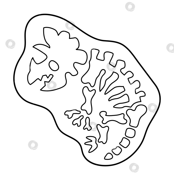 Скачать Векторный черно-белый значок костей трицератопса. Симпатичная иллюстрация окаменелостей динозавров. Забавный клипарт с изображением динозавра, найденного при раскопках, выделенный на белом фоне. Мультяшная раскраска доисторических животных фотосток Ozero