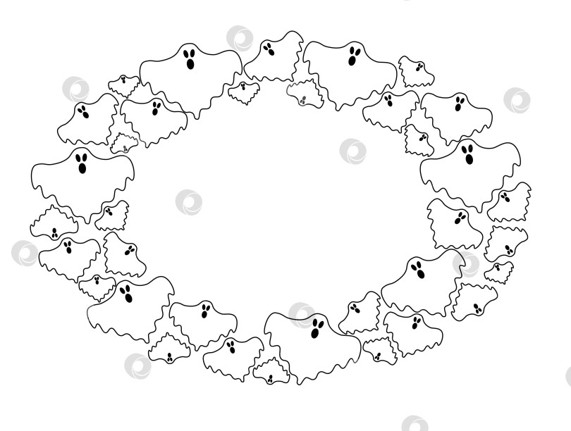 Скачать Мультяшный векторный шаблон призрака Хэллоуина в овальной рамке. Для оформления открыток, дизайнерских работ, дизайна тканей и текстильных изделий, сувениров, дизайна упаковки фотосток Ozero