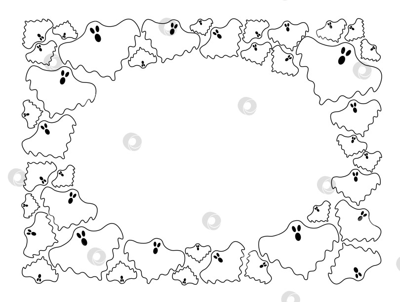Скачать Шаблон для Хэллоуина, круглая овальная рамка в прямоугольнике с мультяшными привидениями, векторные декоративные рамки.  Различные учебники, стопки книг, тетради. Концепция векторной иллюстрации современного дизайна фотосток Ozero