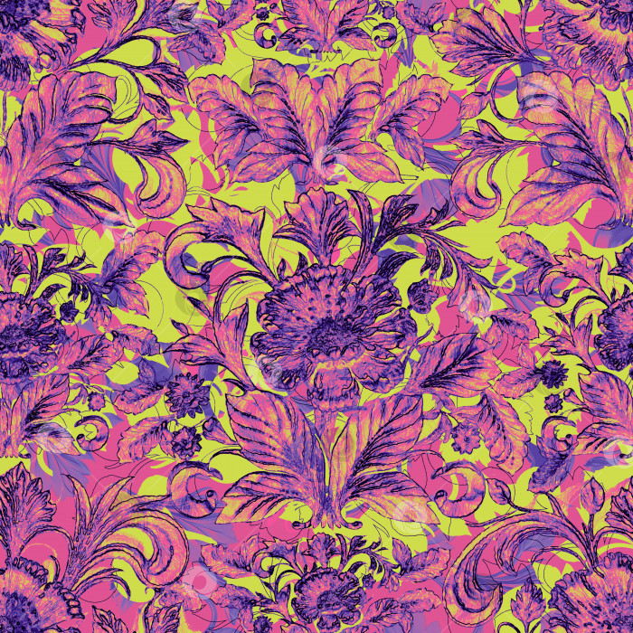 Скачать Традиционный цветочный узор в стиле барокко. Модная цветовая текстура, иллюстрации с королевским декором ткани фотосток Ozero