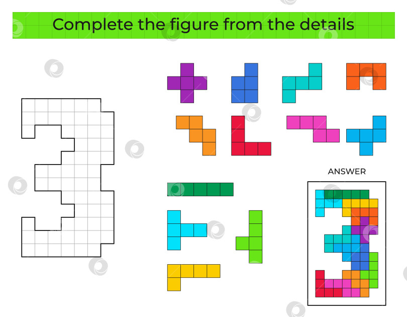Скачать Собери фигурку. Игра-головоломка с цифрой 3. фотосток Ozero