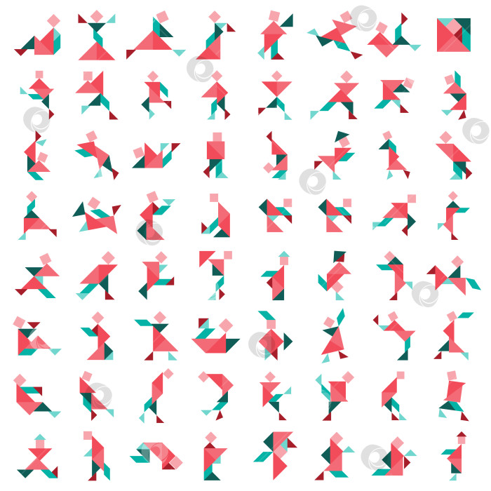 Скачать Головоломка Танграм. Большой векторный набор людей танграм. фотосток Ozero