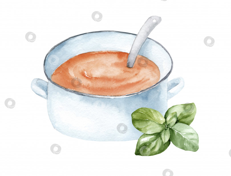 Скачать Кастрюля с супом. Акварельная рисованная иллюстрация, выделенная на белом фоне фотосток Ozero