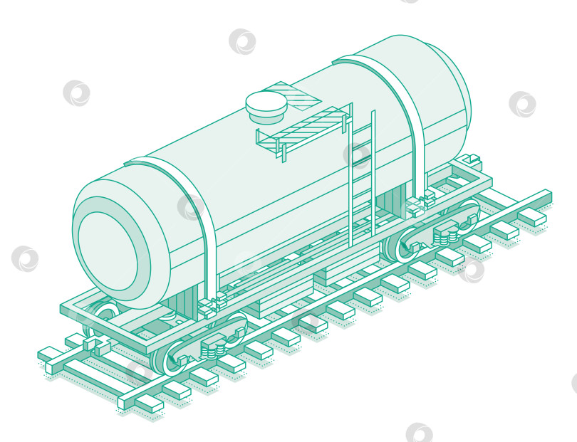 Скачать Изометрический железнодорожный вагон-цистерна. Грузовой железнодорожный вагон. Объект, выделенный на белом фоне. Железнодорожный. Вагон на рельсах. Промышленные железнодорожные перевозки. фотосток Ozero