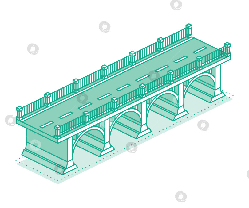 Скачать Мост изометрической формы. Векторная иллюстрация. Значок дороги. Городская инфраструктура. Автомобильный мост. Отдельный объект. фотосток Ozero