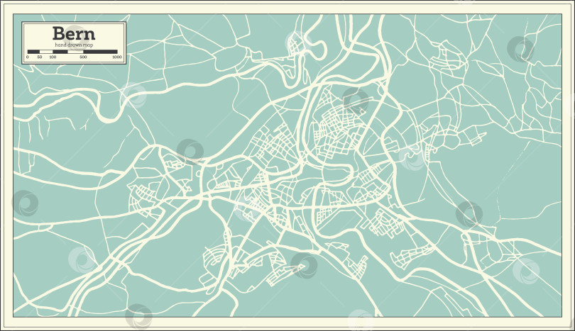 Скачать Карта Берна, Швейцария, выполненная в стиле ретро. Схематическая карта. фотосток Ozero