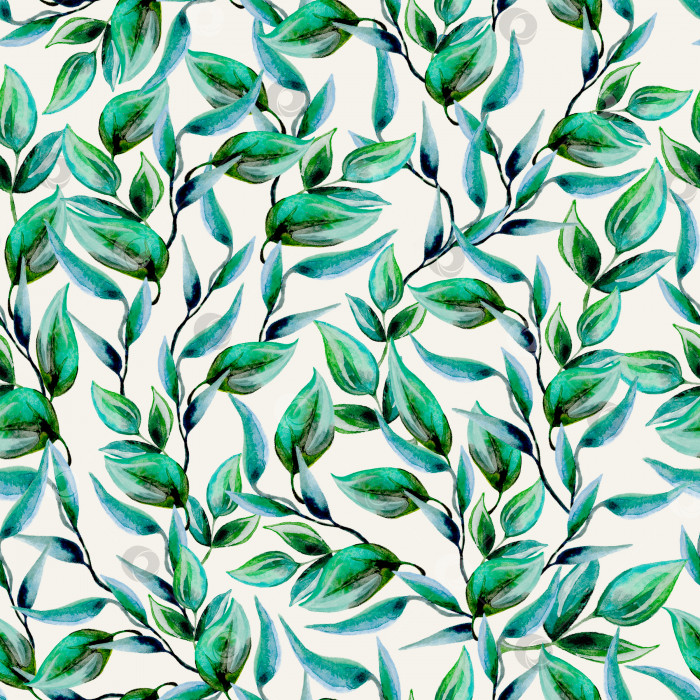 Скачать Акварельный текстурный узор из зеленых листьев. Нарисованная от руки иллюстрация фотосток Ozero