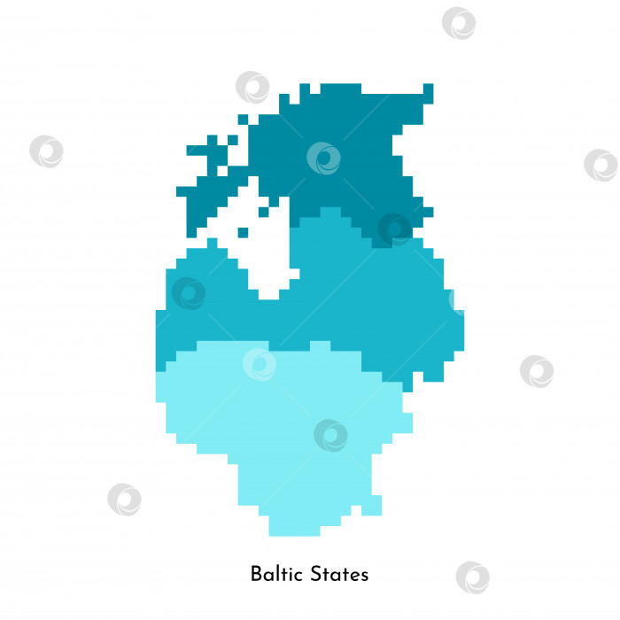 Скачать Векторная изолированная геометрическая иллюстрация с упрощенным льдисто-голубым силуэтом карты стран Балтии (Эстония, Латвия, Литва). Стиль пиксельной графики для шаблона NFT с градиентной текстурой фотосток Ozero