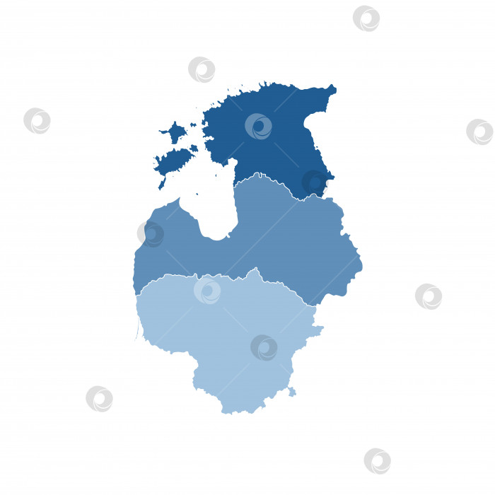 Скачать Векторная иллюстрация с упрощенной картой европейских стран Балтии (Эстония, Литва, Латвия). Синие силуэты, белый контур и фон фотосток Ozero