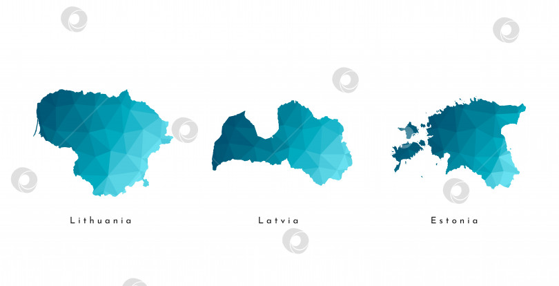 Скачать Векторный изолированный значок иллюстрации с упрощенными синими картами стран Балтии - Эстонии, Латвии, Литвы. Многоугольный треугольный геометрический стиль. Белый фон фотосток Ozero
