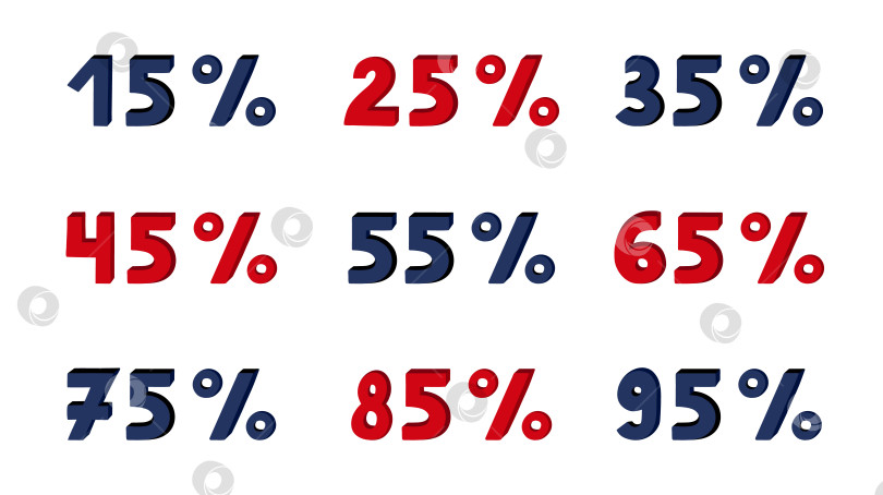 Скачать Яркий мультяшный набор с объемной 3d-типографикой и процентной скидкой от 15 до 95. На заднем плане выделяются номера заказов на распродажу в "черную пятницу" для бизнеса, офлайн-магазинов и интернет-магазинов. фотосток Ozero