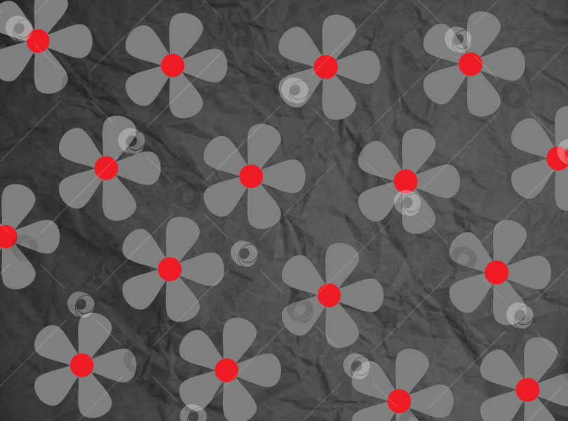 Скачать Абстрактный фон, смятая серая бумага с большими светло-серыми цветами фотосток Ozero
