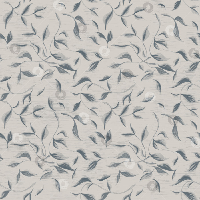 Скачать Бесшовный узор из листьев. Нарисованная от руки иллюстрация фломастерами выделена серым цветом фотосток Ozero