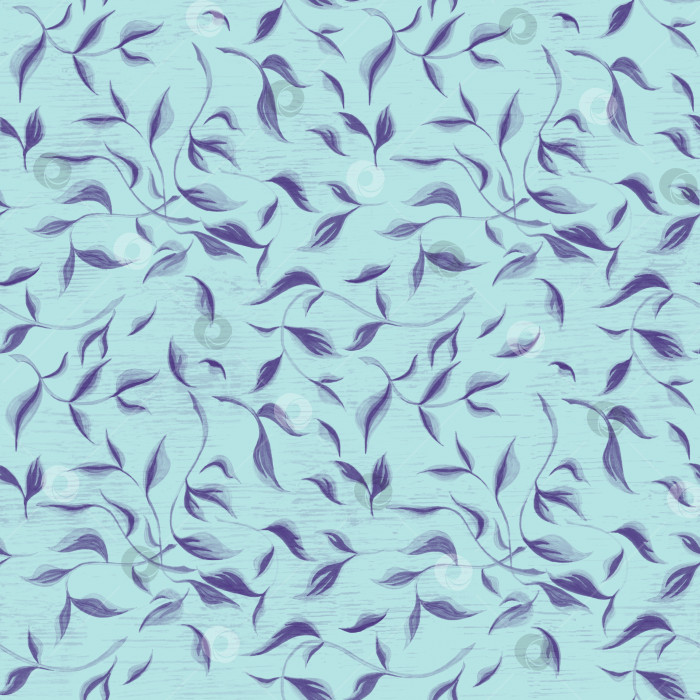 Скачать Бесшовный узор из листьев. Нарисованная от руки иллюстрация фломастерами выделена синим цветом фотосток Ozero