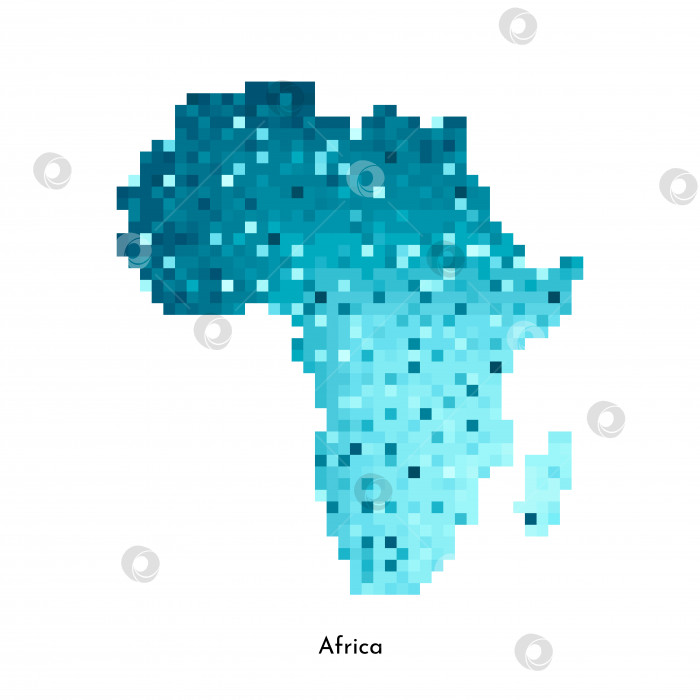 Скачать Векторная изолированная геометрическая иллюстрация с упрощенным льдисто-голубым силуэтом карты африканского континента. Стиль пиксельной графики для шаблона NFT. Точечный логотип с градиентной текстурой на белом фоне фотосток Ozero