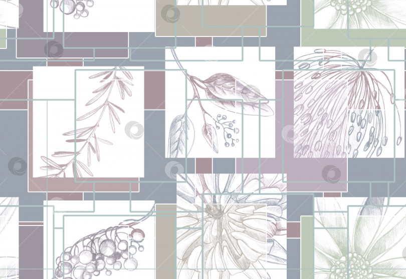 Скачать Цветочный бесшовный узор с ручным рисунком полевых цветов. Простой ботанический дизайн для тканей, плиточной мозаики, скрапбукинга. фотосток Ozero