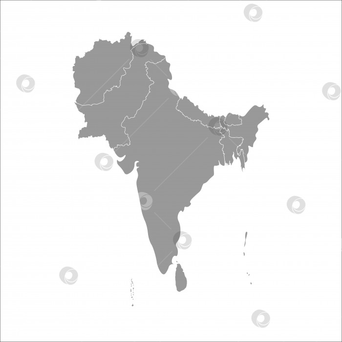Скачать Векторная иллюстрация с упрощенной картой азиатских стран. Южный регион. Государственные границы Афганистана, Пакистана, Индии, Мальдивских островов фотосток Ozero