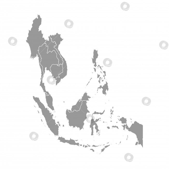 Скачать Векторная иллюстрация с упрощенной картой азиатских стран. Юго-Восточный регион. Государственные границы Мьянмы, Лаоса, Индонезии фотосток Ozero