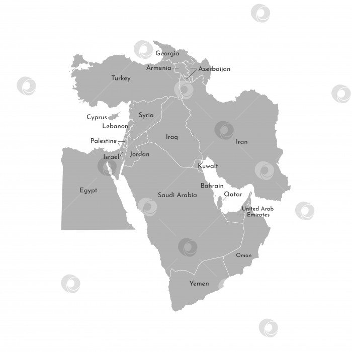 Скачать Векторная иллюстрация карты азиатских стран. ближний Восток. Государственные границы Турции, Кипра, Иордании, Объединенных Арабских Эмиратов, Саудовской Аравии фотосток Ozero