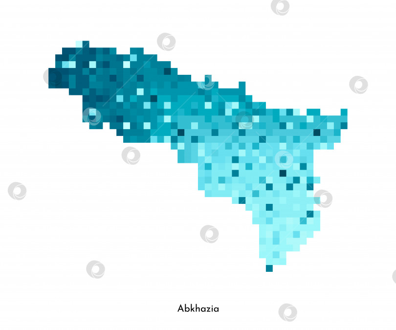 Скачать Векторная изолированная геометрическая иллюстрация с упрощенным льдисто-голубым силуэтом карты Абхазии. Стиль пиксельной графики для шаблона NFT. Точечный логотип с градиентной текстурой на белом фоне фотосток Ozero