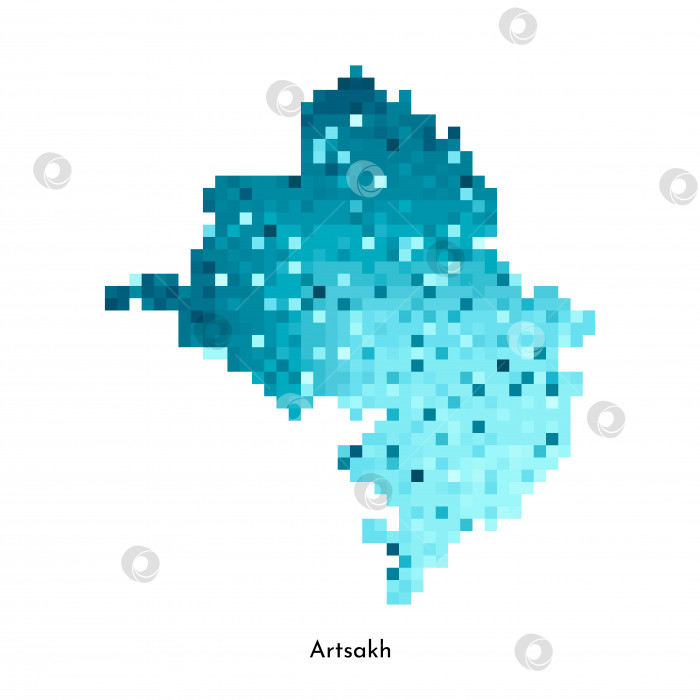 Скачать Векторная изолированная геометрическая иллюстрация с упрощенным льдисто-голубым силуэтом карты Арцаха (Нагорный Карабах). Стиль пиксельной графики для шаблона NFT. Точечный логотип с градиентной текстурой фотосток Ozero