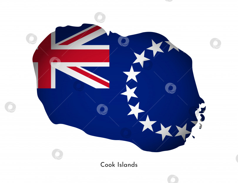 Скачать Векторная иллюстрация с национальным флагом островов Кука с формой этой карты (упрощенная). Объемная тень на карте фотосток Ozero