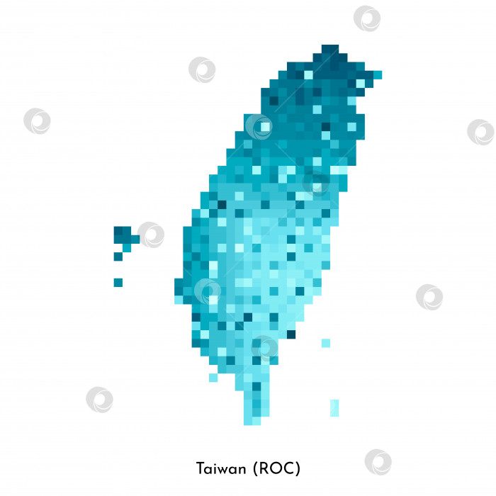 Скачать Векторная изолированная геометрическая иллюстрация с простой ледяной синей формой карты Тайваня (ROC). Стиль пиксельной графики для шаблона NFT. Точечный логотип с градиентной текстурой для дизайна на белом фоне фотосток Ozero