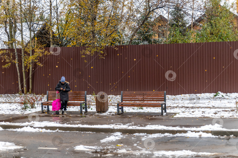 Скачать Листья слетают с деревьев на снег фотосток Ozero