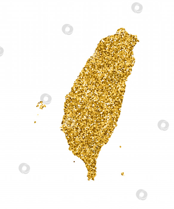 Скачать Векторная изолированная иллюстрация с упрощенной картой Тайваня (Китайская Республика). Украшен блестящей текстурой золотого глиттера. Оформление поздравительной открытки к новогодним и рождественским праздникам фотосток Ozero