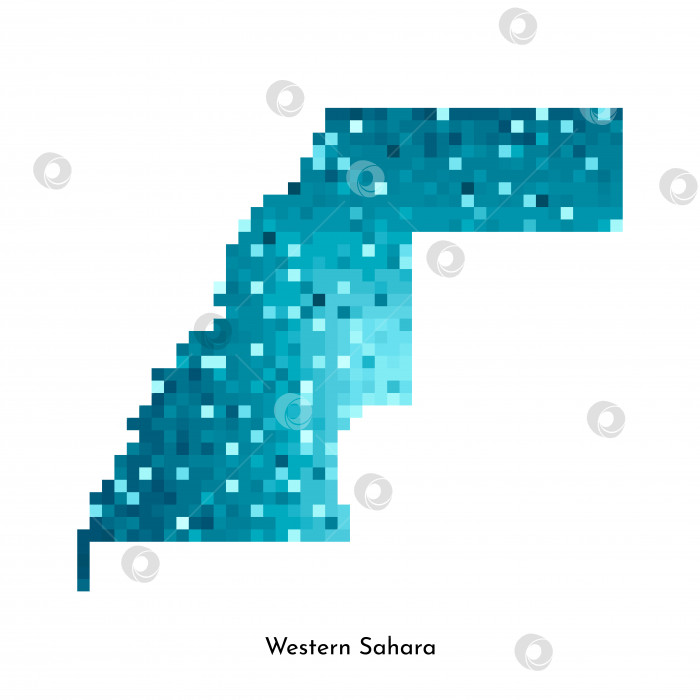 Скачать Векторная изолированная геометрическая иллюстрация с упрощенным льдисто-голубым силуэтом карты ЗАПАДНОЙ САХАРЫ. Стиль пиксельной графики для шаблона NFT. Точечный логотип с градиентной текстурой на белом фоне фотосток Ozero