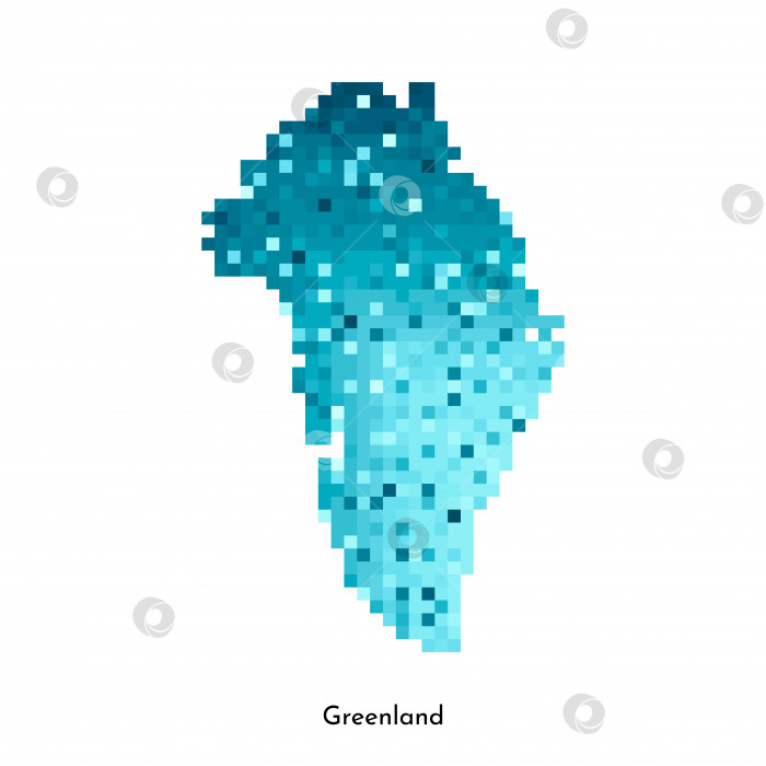 Скачать Векторная изолированная геометрическая иллюстрация с упрощенным ледяным синим силуэтом карты Гренландии. Стиль пиксельной графики для шаблона NFT. Точечный логотип с градиентной текстурой на белом фоне фотосток Ozero