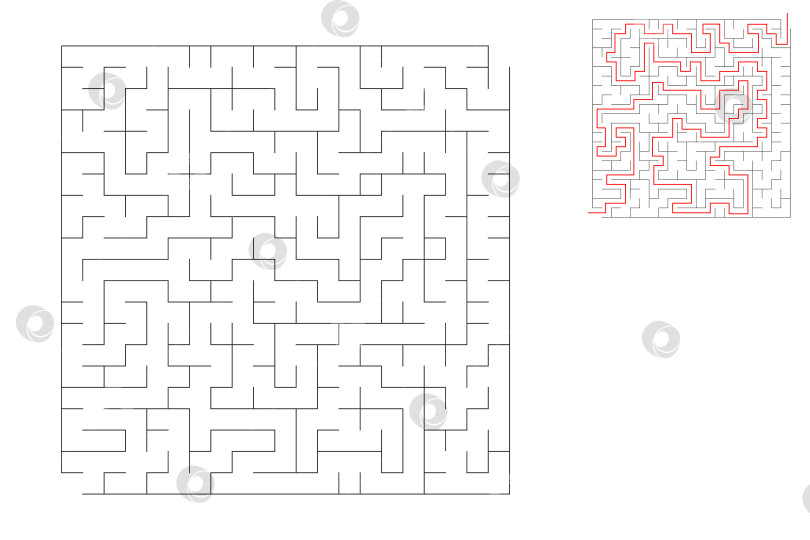 Скачать В квадратном лабиринте есть вход и выход. Лабиринт с ответом, путь прохождения. фотосток Ozero