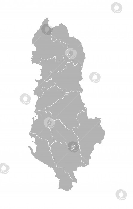 Скачать Векторная изолированная иллюстрация упрощенной административной карты Албании. Границы провинций (регионов). Серые силуэты. Белый контур фотосток Ozero