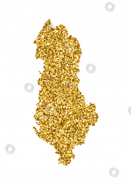 Скачать Векторная изолированная иллюстрация с упрощенной картой Албании. Украшен блестящей текстурой золотого глиттера. Оформление поздравительной открытки к рождественским и новогодним праздникам фотосток Ozero
