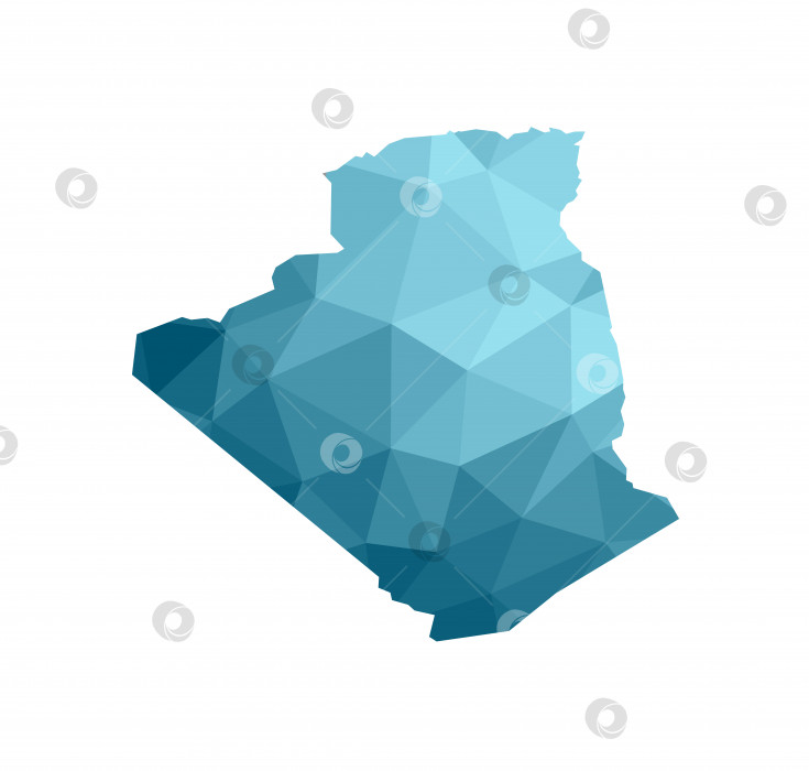 Скачать Векторный изолированный значок иллюстрации с упрощенным синим силуэтом карты Алжирской Народно-Демократической Республики. Многоугольный геометрический стиль, треугольные формы. Белый фон фотосток Ozero