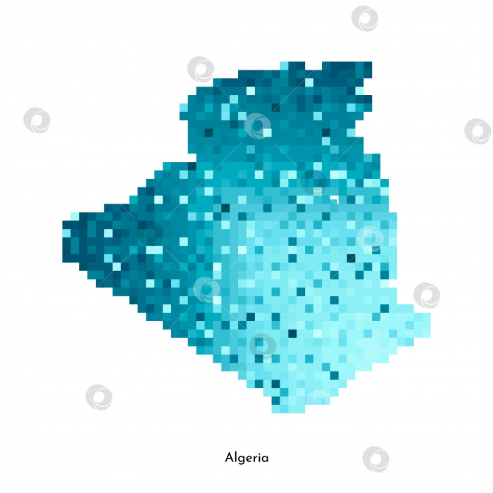 Скачать Векторная изолированная геометрическая иллюстрация с упрощенным льдисто-голубым силуэтом карты Алжира. Стиль пиксельной графики для шаблона NFT. Точечный логотип с градиентной текстурой для дизайна на белом фоне фотосток Ozero