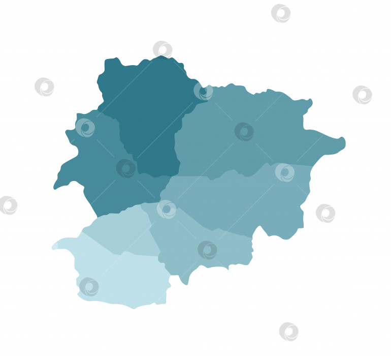 Скачать Векторная изолированная иллюстрация упрощенной административной карты Андорры. Границы приходов (областей). Красочные силуэты синего цвета цвета хаки фотосток Ozero