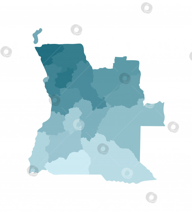 Скачать Векторная изолированная иллюстрация упрощенной административной карты Анголы. Границы провинций (регионов). Красочные силуэты синего цвета цвета хаки фотосток Ozero