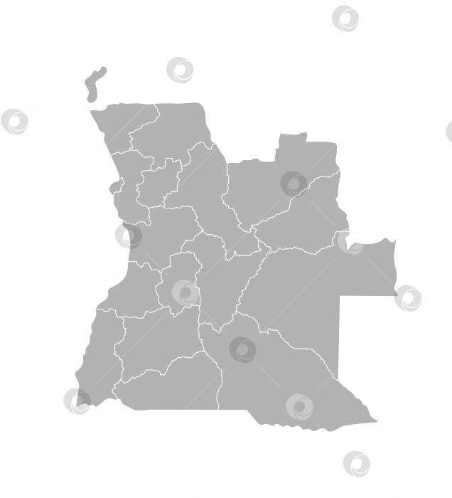 Скачать Векторная изолированная иллюстрация упрощенной административной карты Анголы. Границы провинций (регионов). Серые силуэты. Белый контур фотосток Ozero