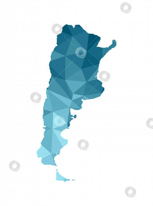 Скачать Векторный значок изолированной иллюстрации с упрощенным синим силуэтом карты Аргентины. Многоугольный геометрический стиль, треугольные формы. Белый фон фотосток Ozero