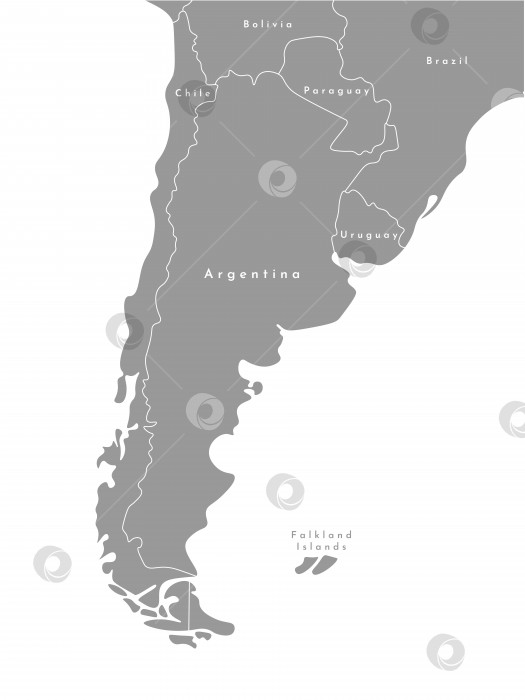 Скачать Векторная современная иллюстрация. Упрощенная политическая карта с Аргентиной в центре и границами с соседними странами (Чили, Боливия, Парагвай, Бразилия, Уругвай). Белый фон и контур фотосток Ozero