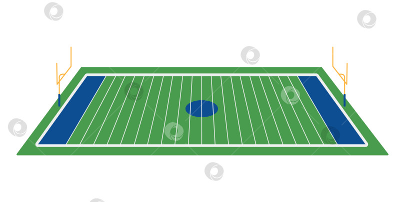 Скачать Поле для американского футбола со стойками ворот. Площадка спортивного стадиона с зеленой травой или дерном и белыми линиями. Векторная плоская иллюстрация, изолированная на белом фоне фотосток Ozero