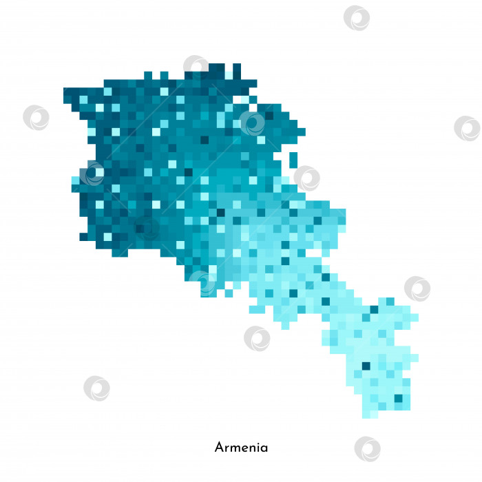 Скачать Векторная изолированная геометрическая иллюстрация с упрощенным льдисто-голубым силуэтом карты Армении. Стиль пиксельной графики для шаблона NFT. Точечный логотип с градиентной текстурой для дизайна на белом фоне фотосток Ozero
