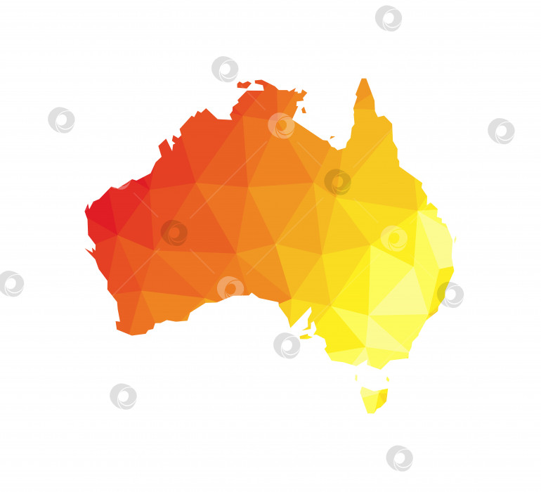 Скачать Векторная изолированная иллюстрация упрощенной многоугольной карты Австралии и Тасмании. Красно-оранжевый, желтый цвета. Лесные пожары как стихийное бедствие в 2020 году. Опасная чрезвычайная ситуация. Низкополигональный дизайн фотосток Ozero