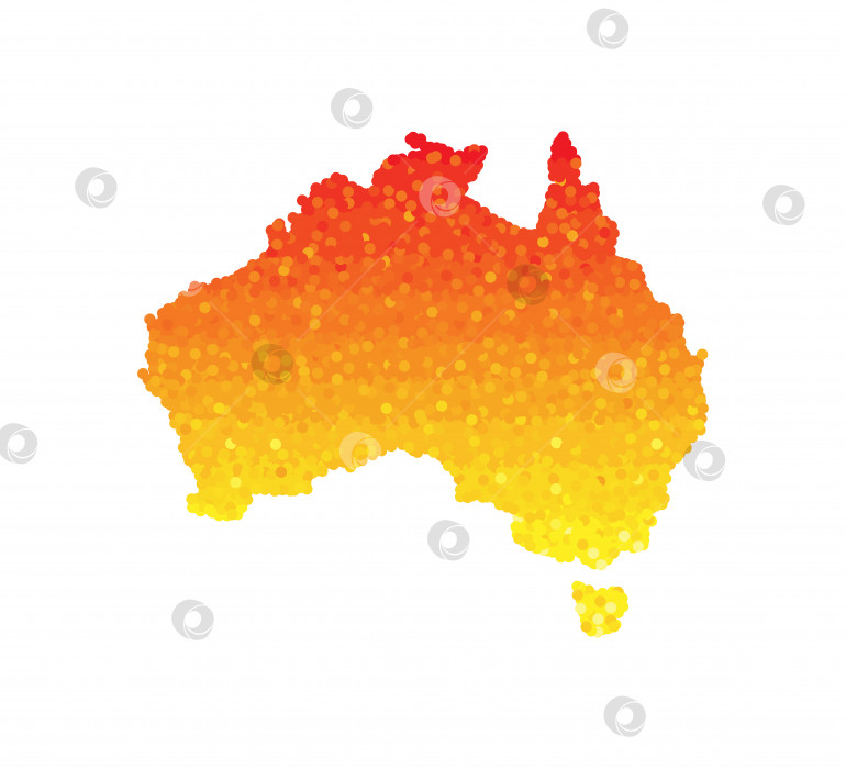 Скачать Векторная изолированная иллюстрация упрощенной карты Австралийского континента и Тасмании. Красно-оранжевый, желтый цвета. Лесные пожары как стихийное бедствие в 2020 году. Опасная чрезвычайная ситуация. Вся территория охвачена пожарами. фотосток Ozero