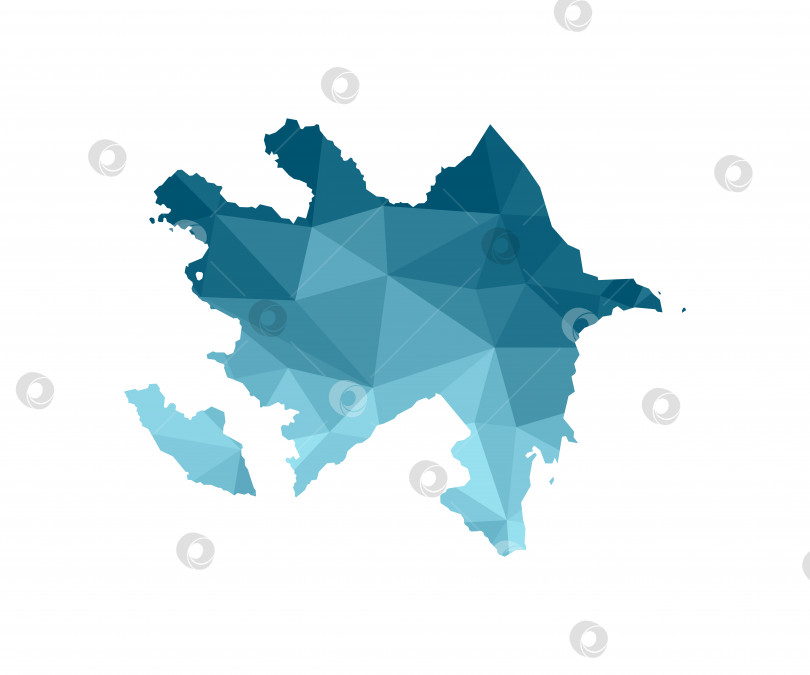 Скачать Векторный значок изолированной иллюстрации с упрощенным синим силуэтом карты Азербайджана. Многоугольный геометрический стиль, треугольные формы. Белый фон фотосток Ozero