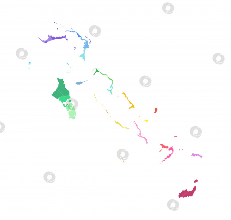 Скачать Векторная изолированная иллюстрация упрощенной административной карты Багамских островов. Границы регионов. Разноцветные силуэты фотосток Ozero