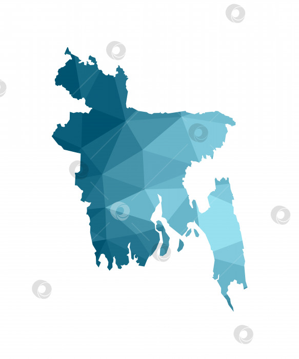 Скачать Векторный значок изолированной иллюстрации с упрощенным синим силуэтом карты Бангладеш. Многоугольный геометрический стиль, треугольные формы. Белый фон фотосток Ozero