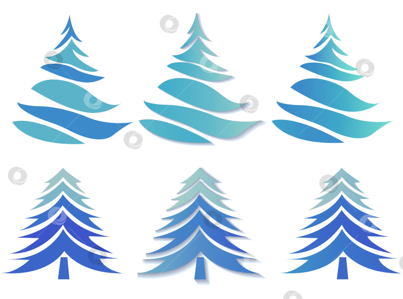 Скачать На изображении представлены художественные рождественские елки различных оттенков синего на чистом фоне. Это представляет собой праздничную концепцию. Векторная иллюстрация фотосток Ozero